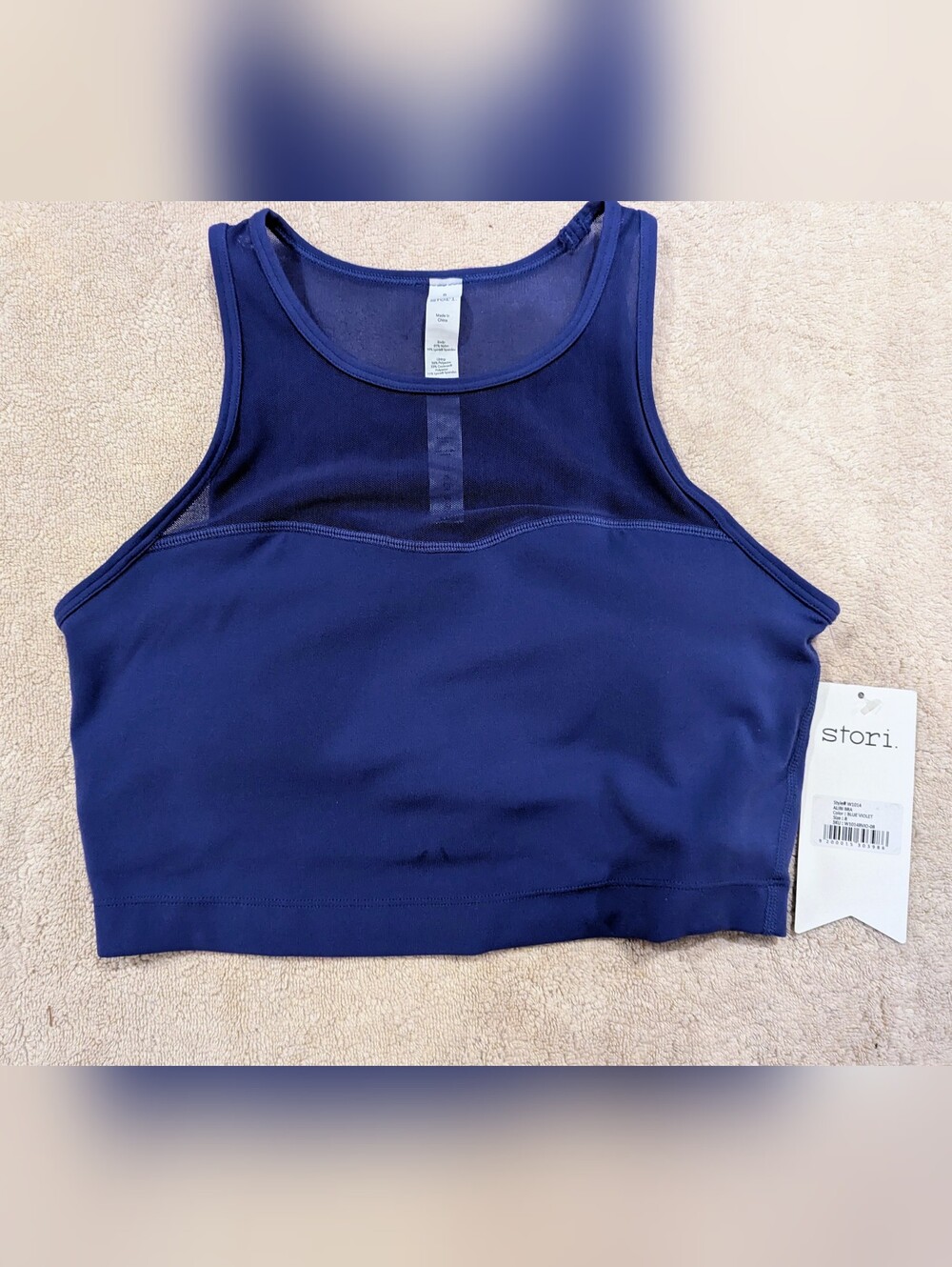 $28 stori Size 8 Alibi Mesh High Neck Sports Bra Blue Violet NWT Discontinued